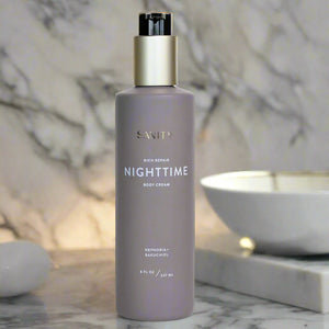 Nighttime Body Cream comes in a pump bottle 